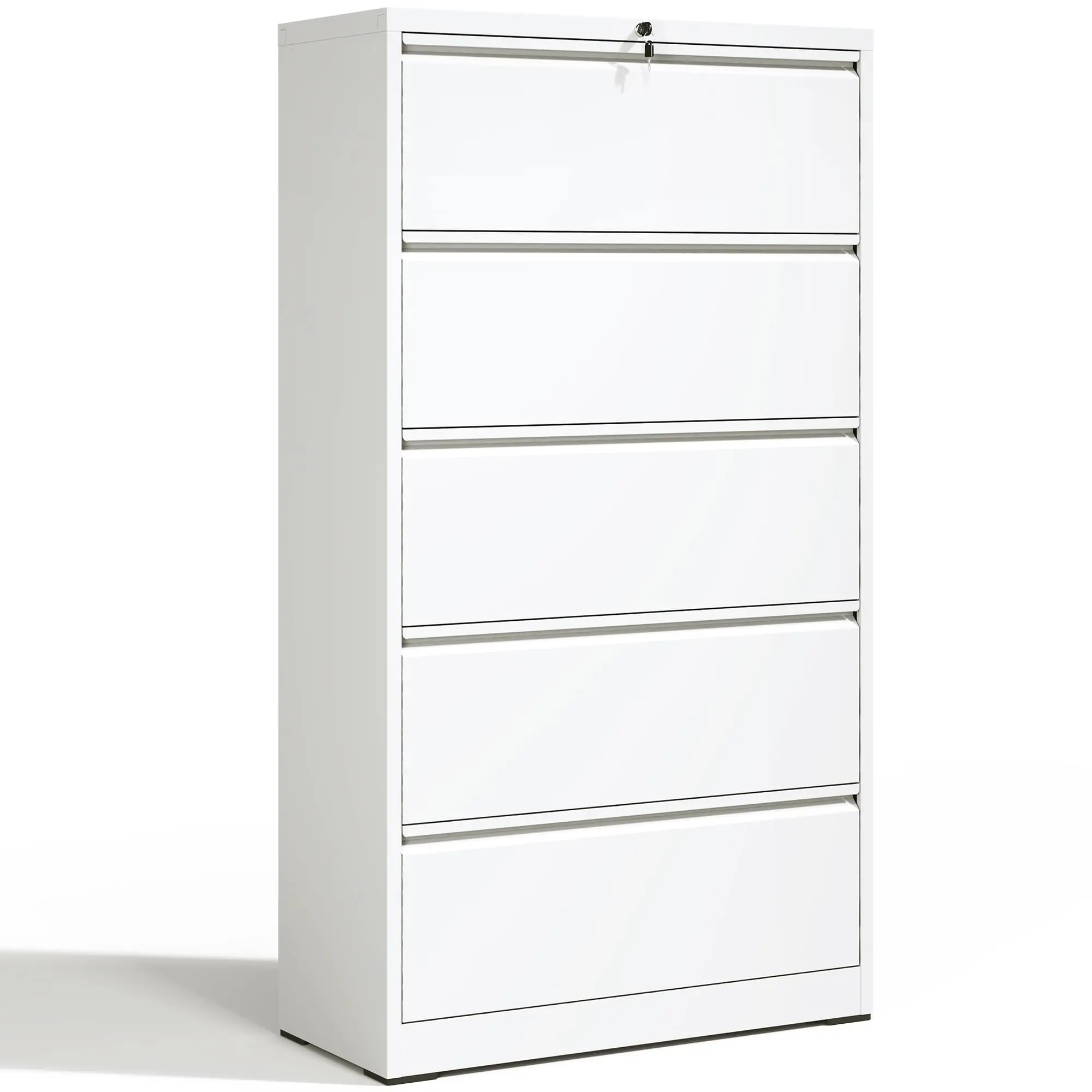 5 Drawer Lateral File Cabinet with Lock,White Metal Filing Cabinet