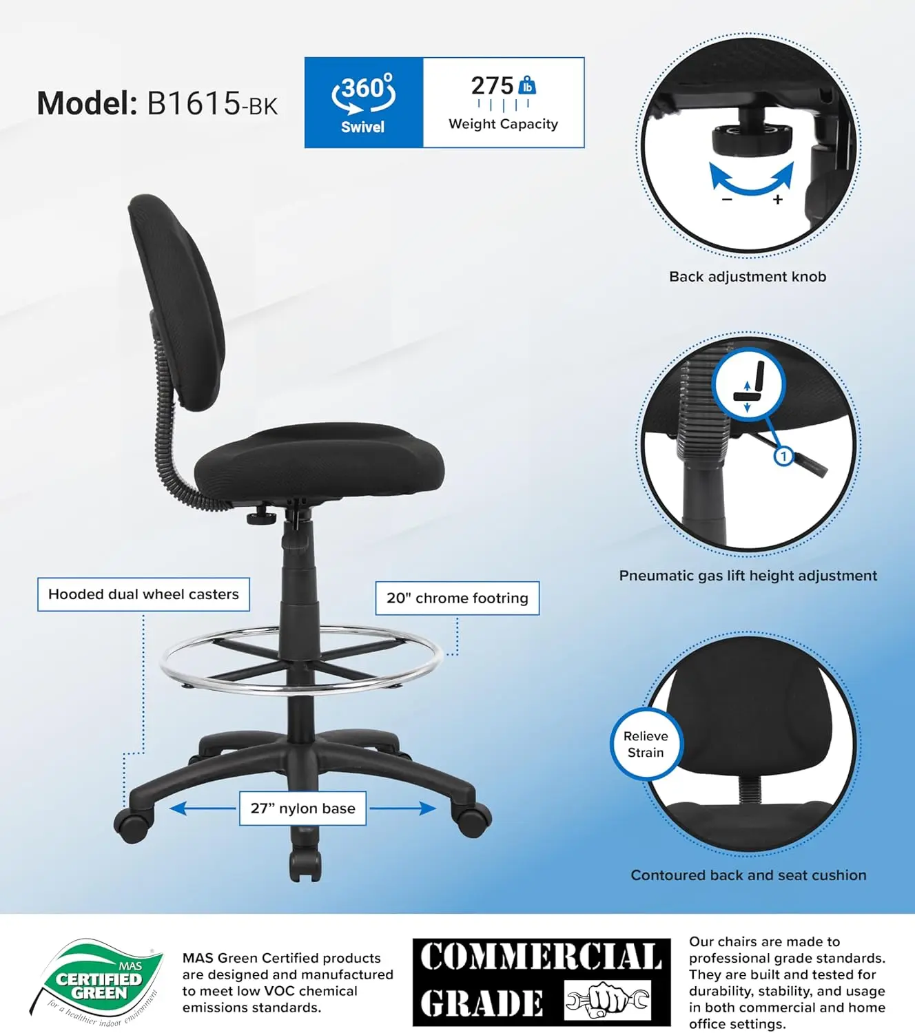 

Ergonomic Works Drafting Chair Without Arms In Black