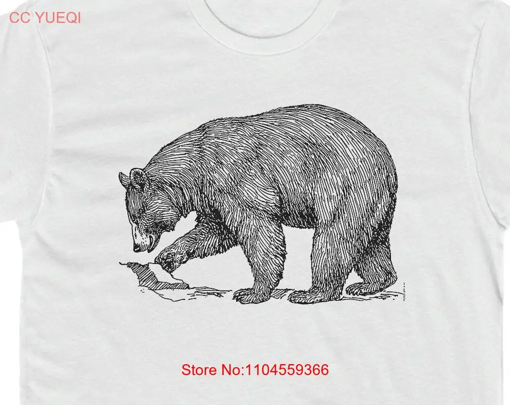 Black Bear T Shirt Men's Cotton Crew Line Art Drawing Beautiful Hand Drawn long or short sleeves