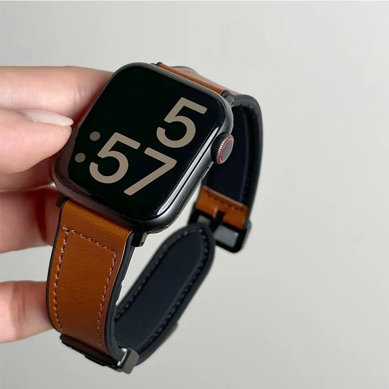 Leer + siliconen band voor Apple Watch Band Ultra 49 mm 44 mm 45 mm 41 mm 46 mm 40 mm 42 mm Magnetische armband iwatch Series 10 9 8 7 6