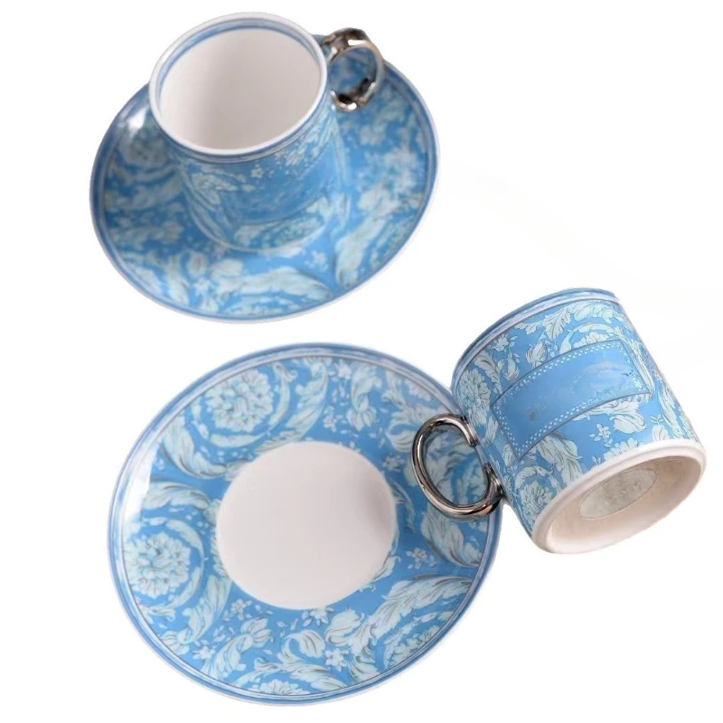

European Medusa glaze mid-color retro bone china couple coffee cup saucer niche high-end new water cup high value