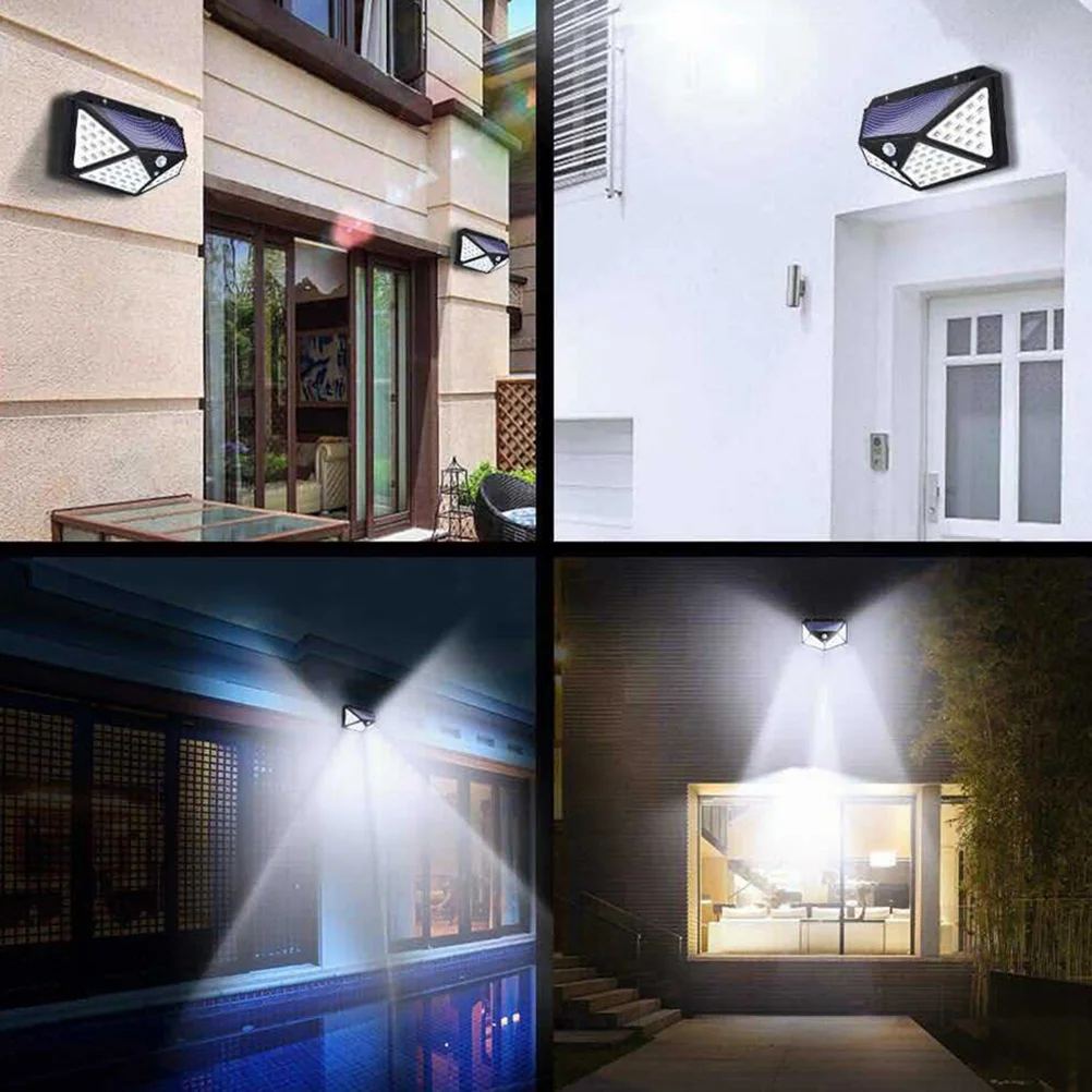 

2Pcs 100 LED Solar Wall Light Waterproof IP65 Heatproof Outdoor Security Light for Patio Garden Driveway Black