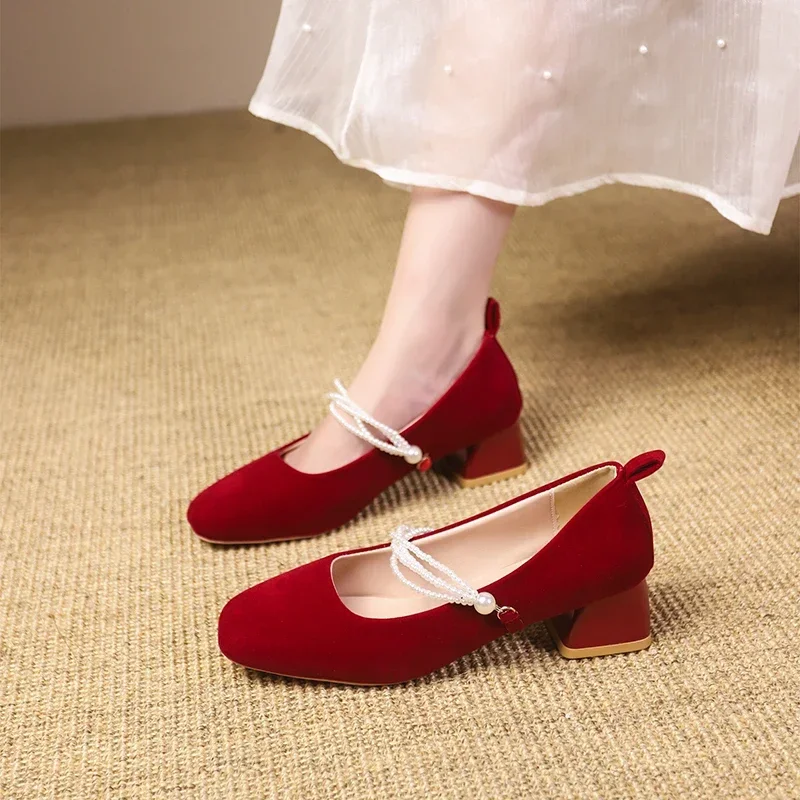 2024 New Designer Women's Mary Jane Shoes Fashion Solid Color Light Slip-on Block Heel Women's Outdoor Dress Elegant Zapatos