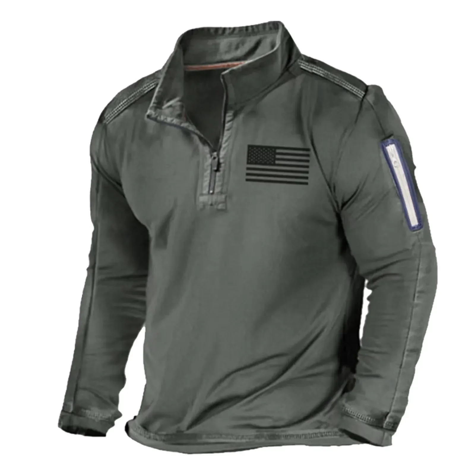 

2024 Spring Outdoor Men's half-zipper Collar Tactical Sweatshirts Solid Long-sleeved T-shirt Standing Neck Sports Sweatshirts
