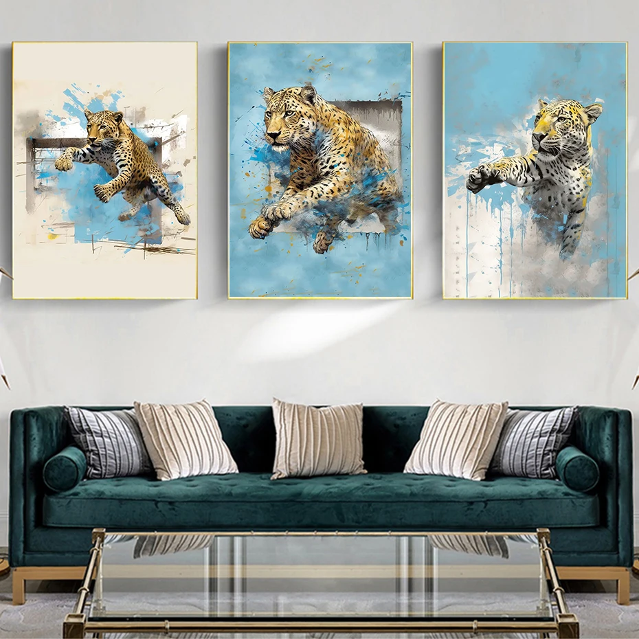 

3D Graffiti Animal Canvas Painting,Abstract Wall Art,Pictures Murale,Home Living Room Posters and Prints,Foraging for Leopards