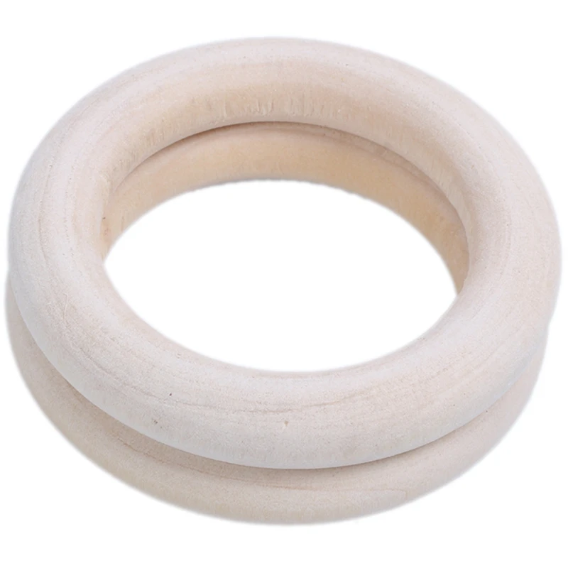 3X Natural Wooden Rings, Diameter 50Mm