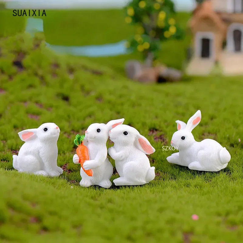 1 Pcs 12 Style Cute Rabbit Easter Decoration Miniature Hare Animal Figurine Resin Craft Mini Bunny Garden Ornament Hot sale