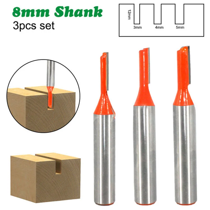 3pcs Carbide Groove Cutter 3mm 4mm 5mm Shank ? 8mm Groove Cutter Router Bit