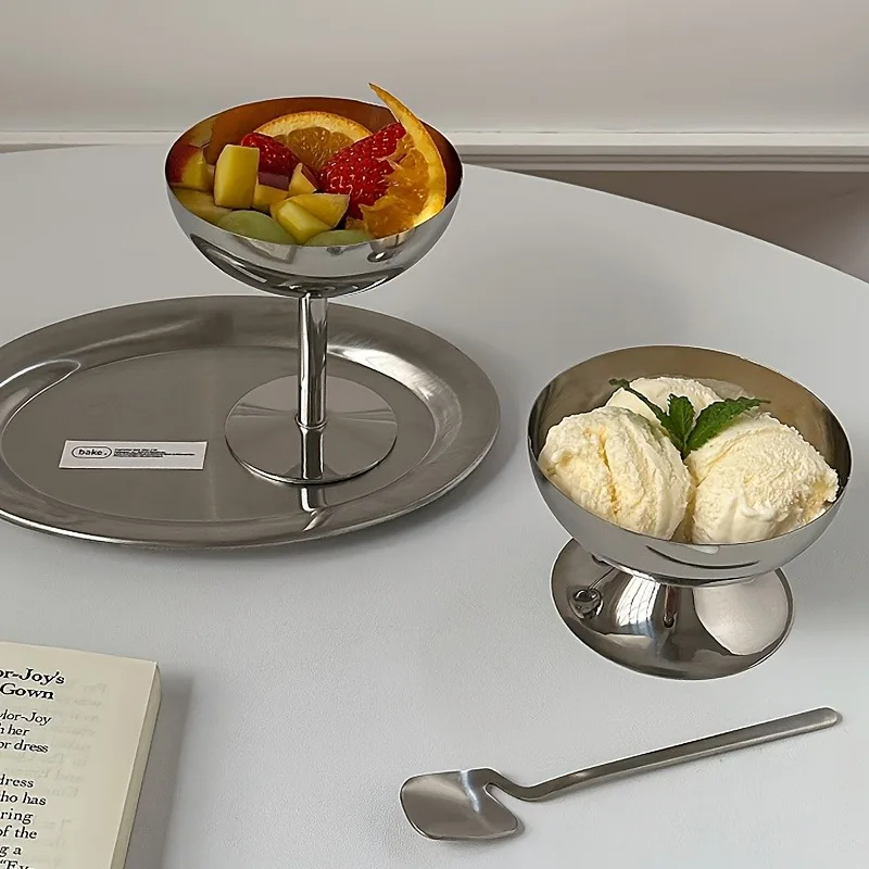 

4 упаковки мисок для мороженого из нержавеющей стали, элегантная круглая десертная миска с гладкими изогнутыми краями, десертные чашки для пудинга, можно мыть в посудомоечной машине