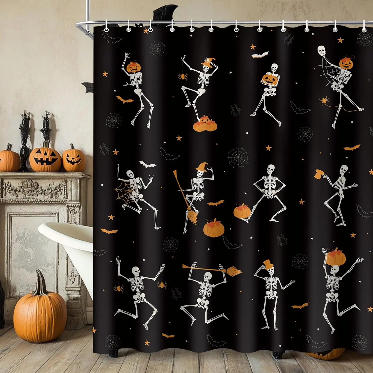 

Забавный Хэллоуин Скелет Занавеска Для Душа Веселый Череп Черная Тыква Праздничная Занавеска Для Ванны Декор