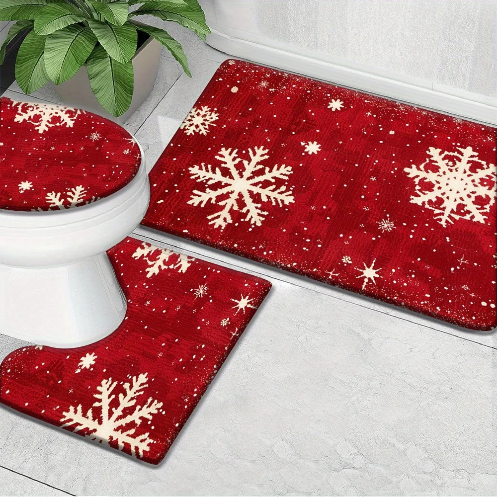 Christmas Atmosphere Decorations Bathroom 3 Pcs/set Home Warm Holiday Flannel Accessories Floor Rugs Toilet Cover 40*60/50*80 CM