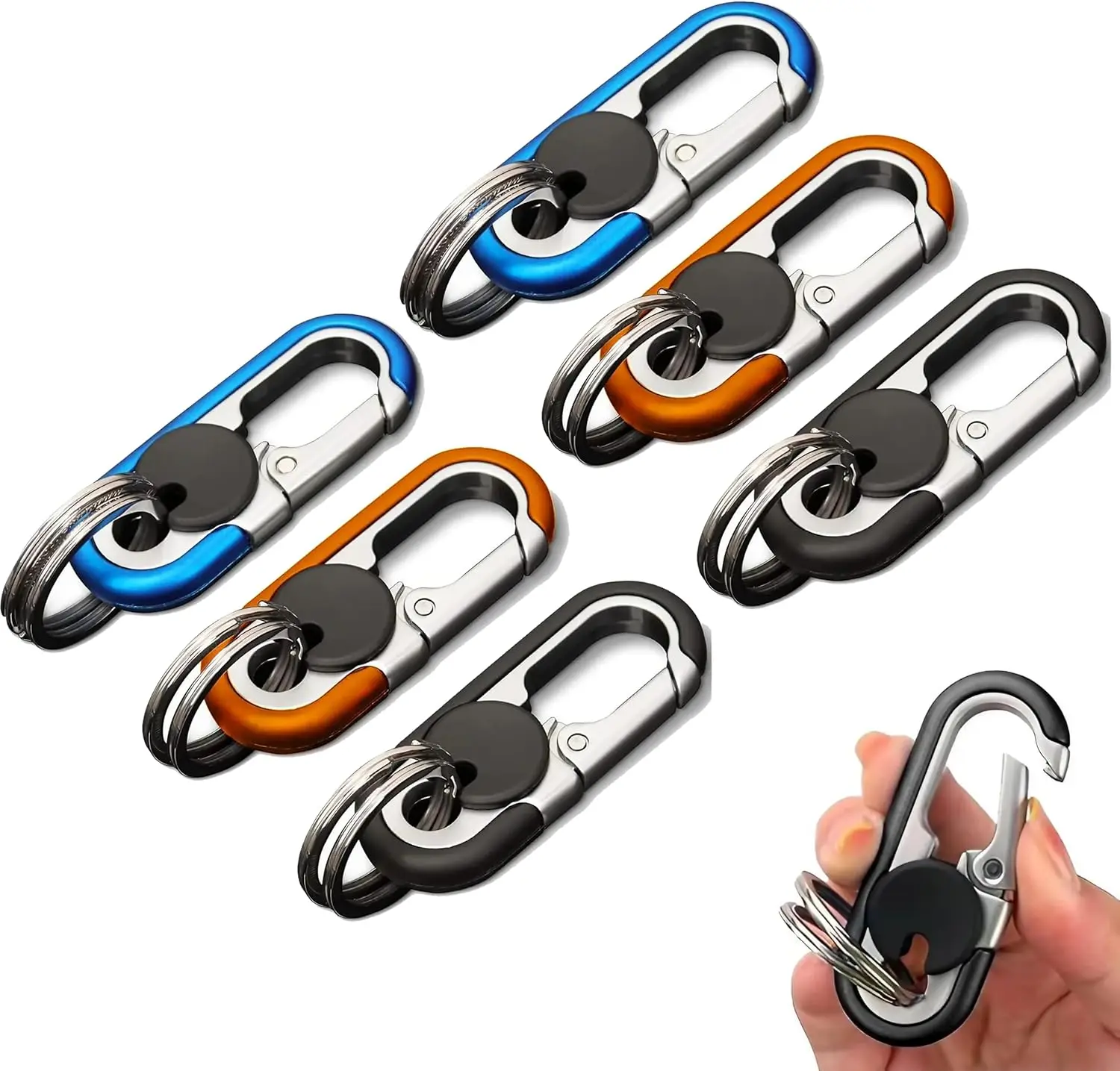Men's Car Key Chain 6pcs, Personalized Creative Stainless Steel Car Keychain for Men Black