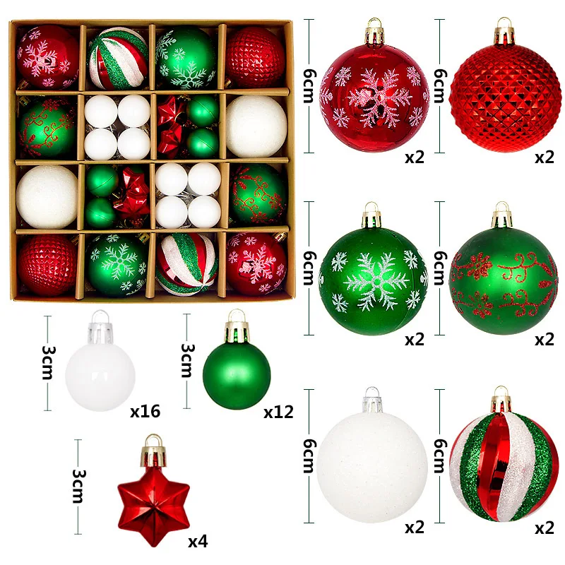 44Pcs Christmas Ball Ornament Set Xmas Tree Hanging Pendant Merry Christmas Decoration for Home 2024 Navidad New Year Party Gift