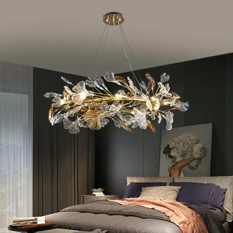 ثريا كريستال ملونة إبداعية لغرفة المعيشة وغرفة الطعام وغرفة النوم والمطعم ديكور داخلي ثريا سقف فاخرة على شكل أوراق زجاجية