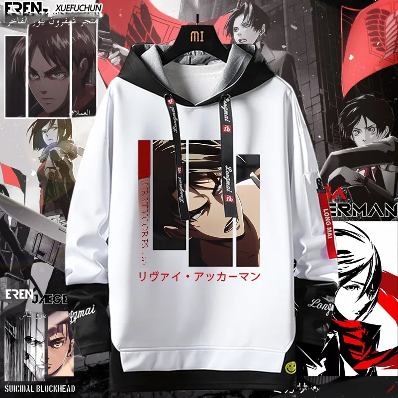 進撃の巨人-コラボ-パーカー-メンズ-ルーズフィット-カジュアル-トレンディ-トップ-ポリエステル混紡-快適-春-秋-冬-スウェットシャツ