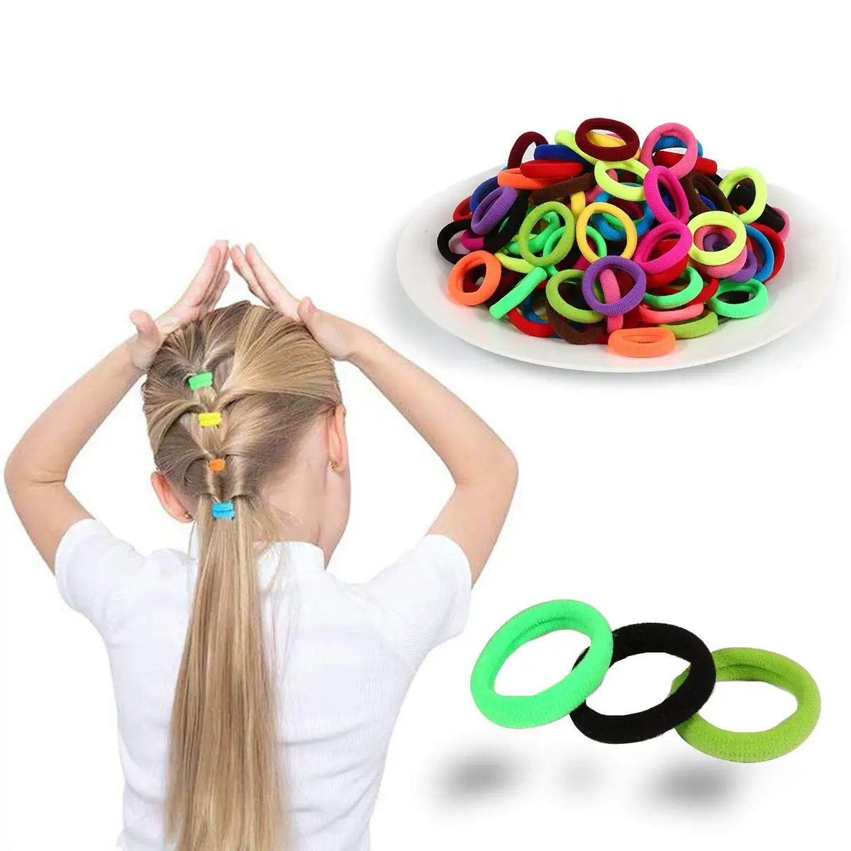Fascette per capelli per bambini da 50g, circa 250 fasce per capelli per ragazze Macaron elastico per ragazze e bambini, fasce per capelli senza cuciture multicolori elastiche