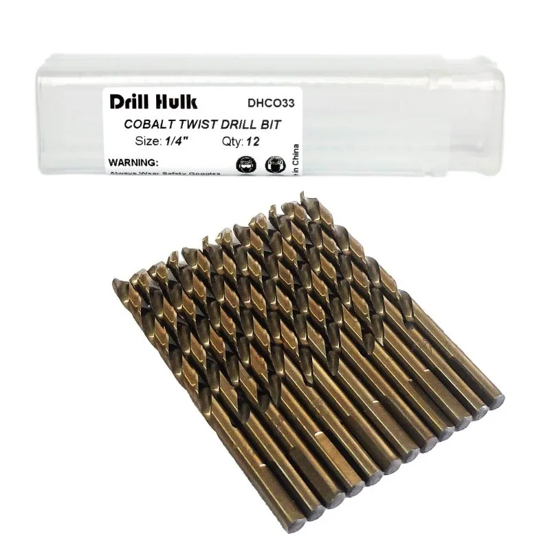 

1/4-Inch Cobalt Steel M35 Jobber Length Twist Drill Bits for Hard Metal, Stainless Steel, Pack of 12