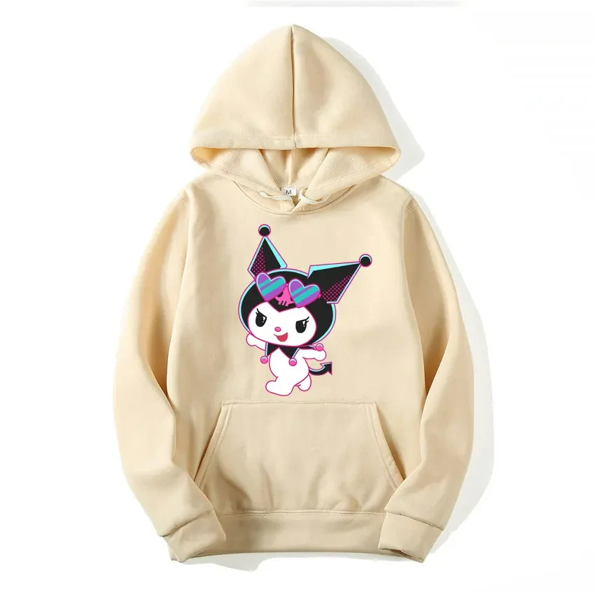 Grunge Odzież Jesień i zima Damska bluza z kapturem Sanrio Hello Kitty Kuromi Urocze ubrania Y2k Oversized Sweter z długim rękawem Płaszcz