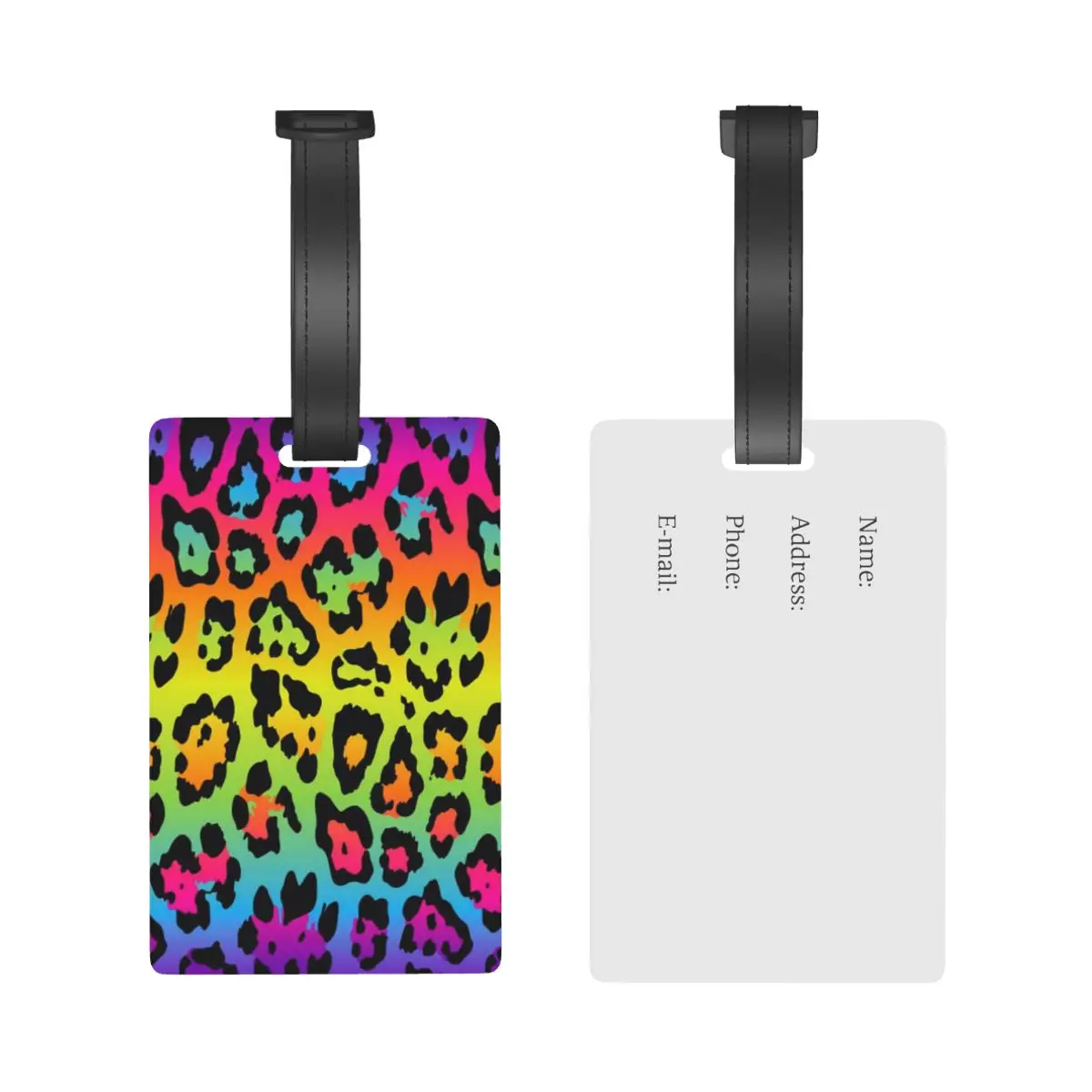 Rainbow Leopard Print Luggage Tags Suitcase Accessories Travel Baggage Boarding Tag Portable Label Holder ID Name Address