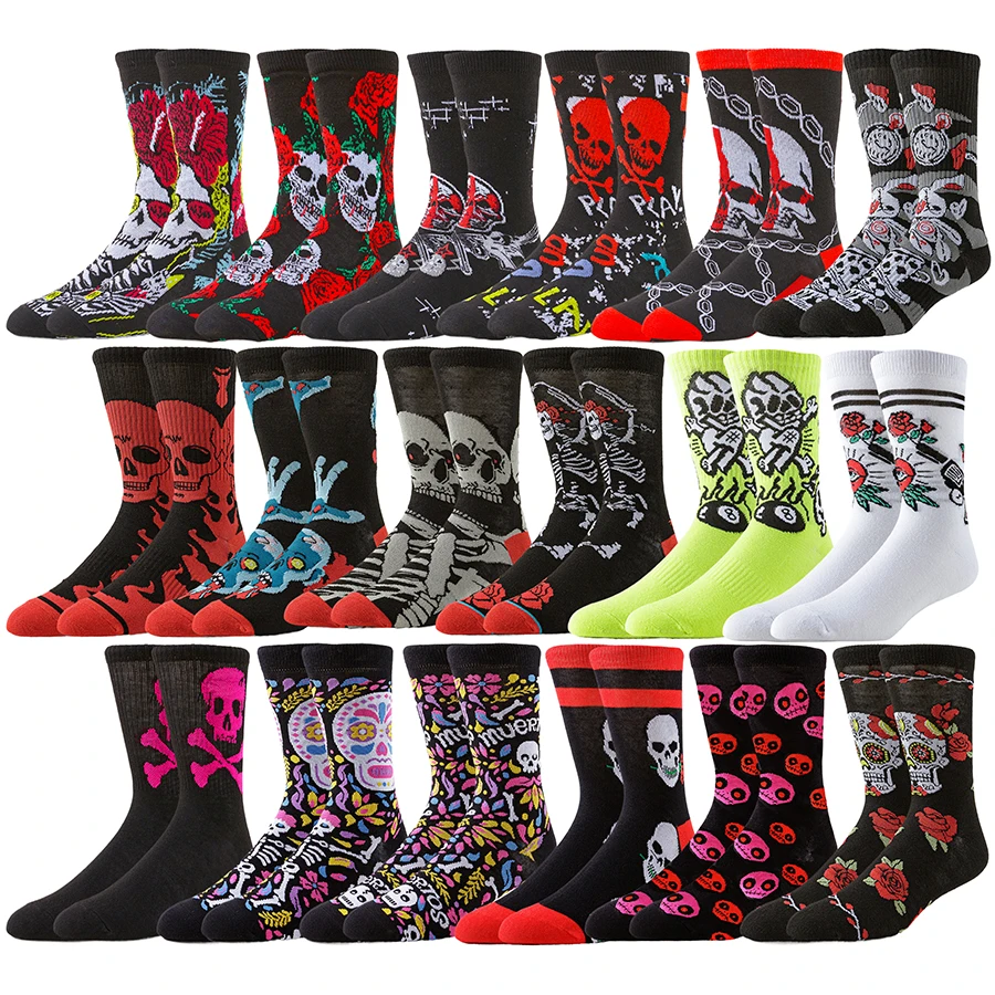 2025 New skull rose novelty socks men women skateboard basketball running street fashion socks