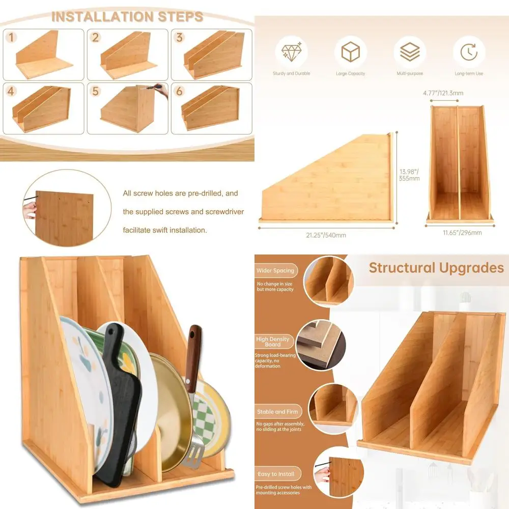 

Cabinet Storage Organizer for Baking Sheets, Trays, and Kitchenware with Bamboo Dividers