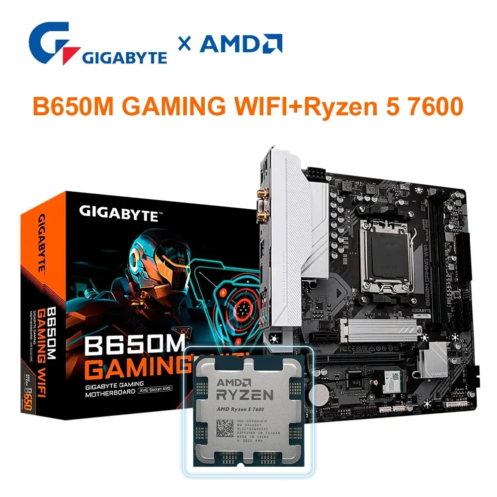 

AMD Ryzen 5 7600 + GIGABYTE B650M GAMING WIFI Micro-ATX Комплект материнской платы AMD B650 DDR5 6400 (OC) МГц Комплект ПК Gamer R5 7600 + B650