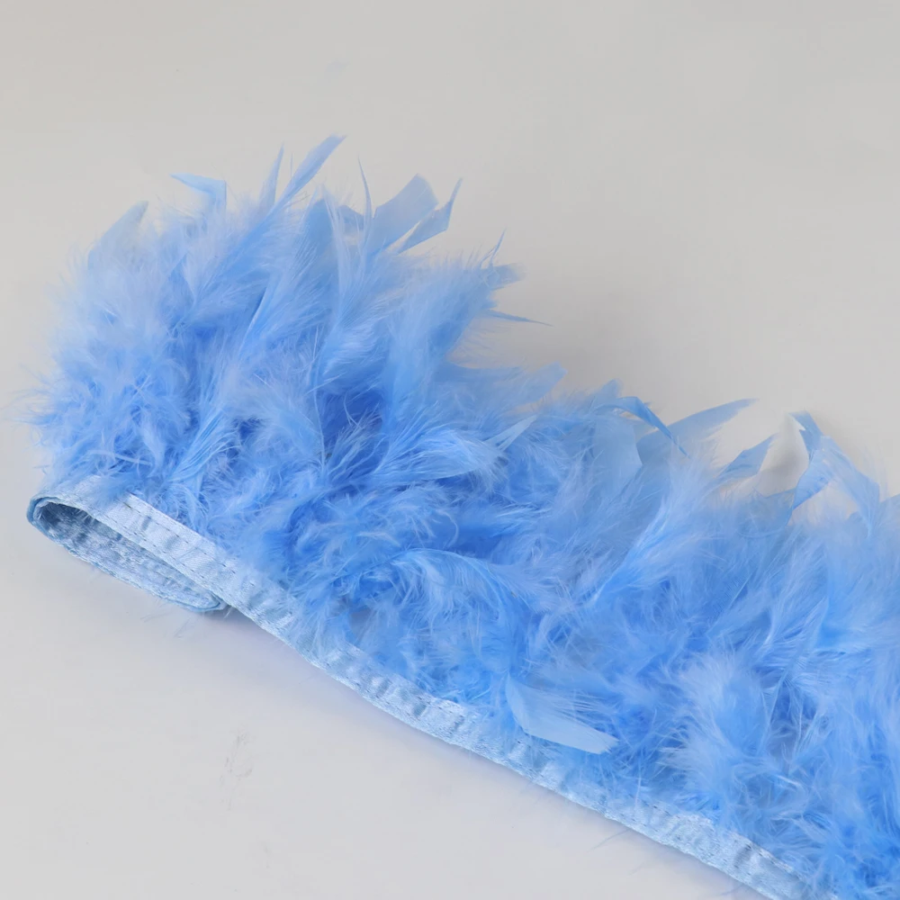 حافة زخارف ريش تركيا ، شريط مارابو بلماس للحرف اليدوية ، خياطة الملابس ، إكسسوارات تزيين فستان الزفاف ، أزرق ، 1 متر ، 10-15