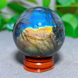 Blue Labradorite Sphere Crystal Natural Stone Quartz Stone Minerals Home Decoration Reiki Craft Gifts Energy Healing Love +Stand