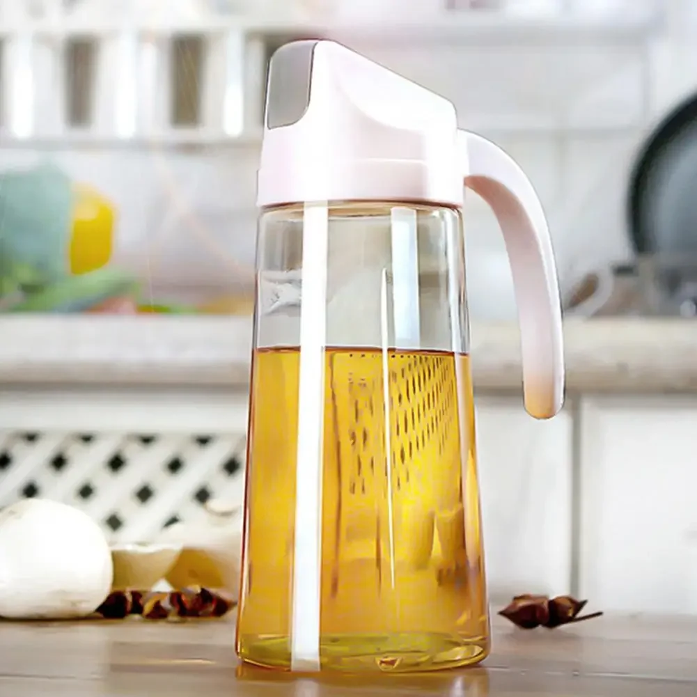 Leakproof Glass Oil Bottle Can Automatic Opening Seasoning Dispenser with Handle