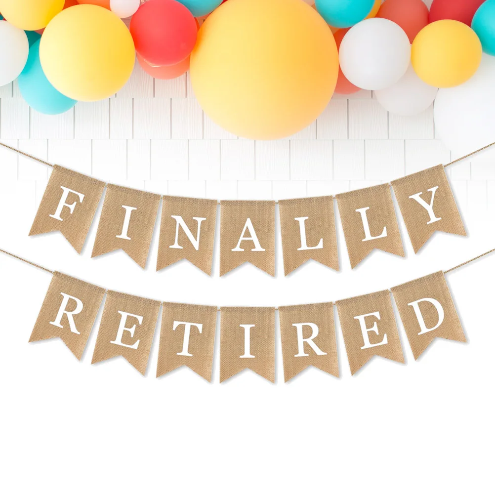

2pcs Set Finally Retired Letter Printed Bunting Banner Party Decoration Flag Swallowtail Hanging Garland Linen Retired Party