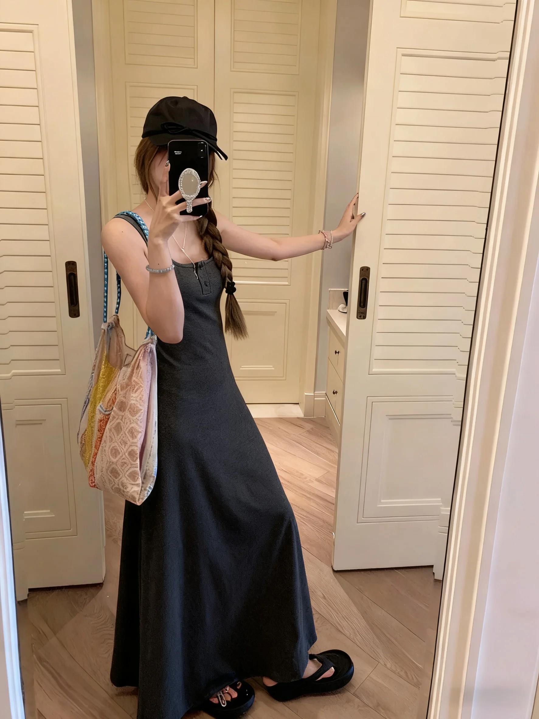 Printemps été femmes grande taille a-ligne longue Dr col carré débardeur jupe couche de Base Dr Slim Fit polyvalent Modal Fa...