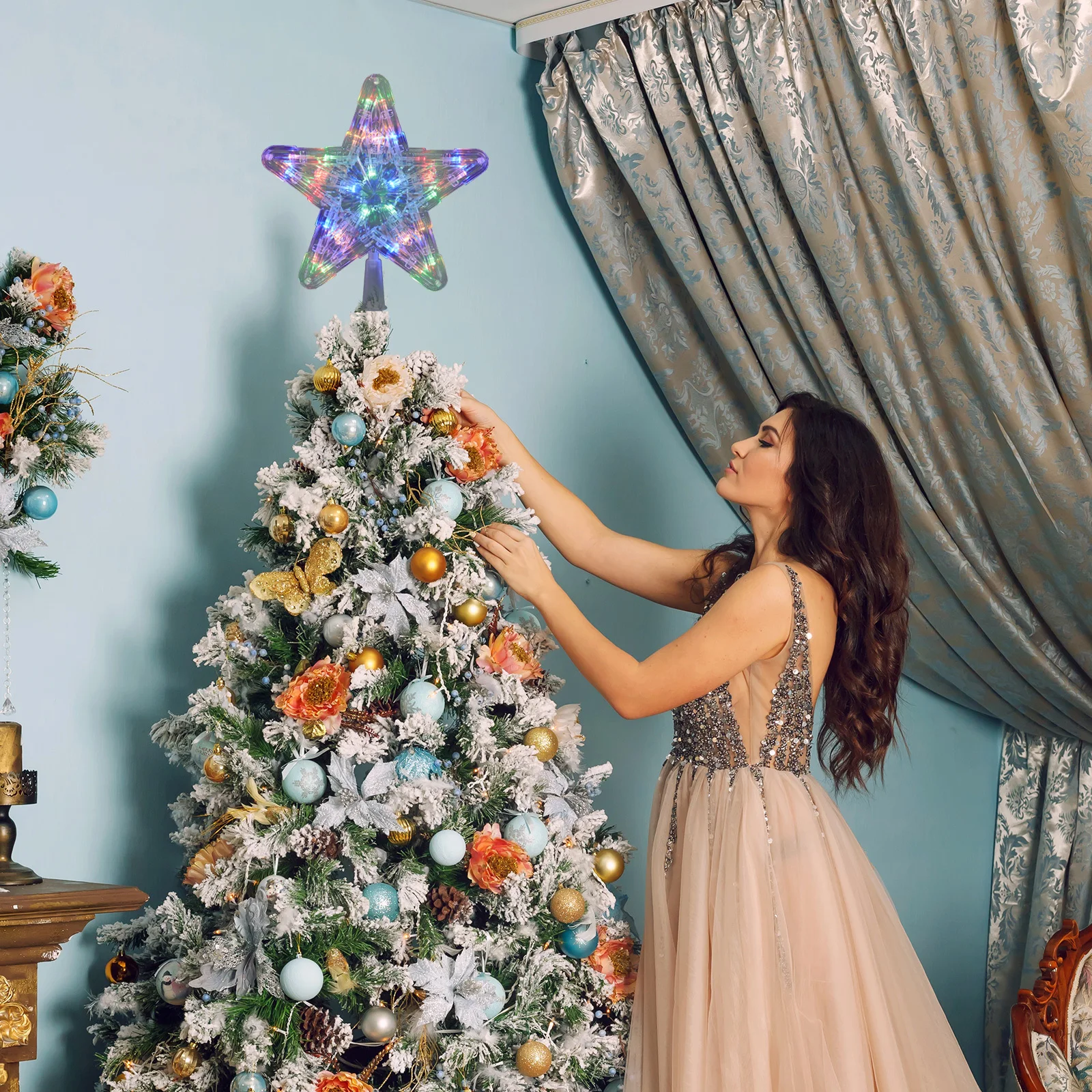 

2Pcs Christmas Treetop Star 30 LED Lights Crystal Plastic Colorful Warm White Party Decor Christmas Tree Lights