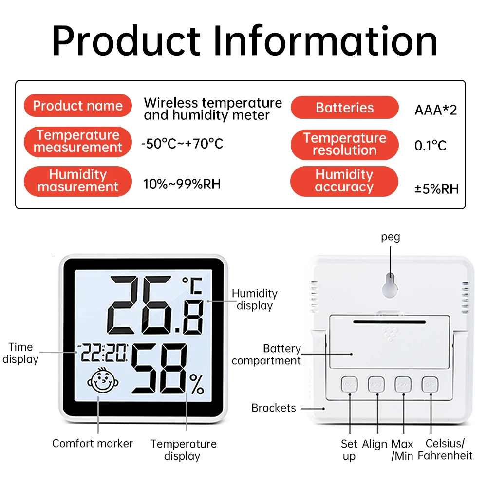 Digital Thermometer Hygrometer Indoor Mini Temperature LCD Electronic Monitor Hygrometer for Indoor Outdoor Room Baby