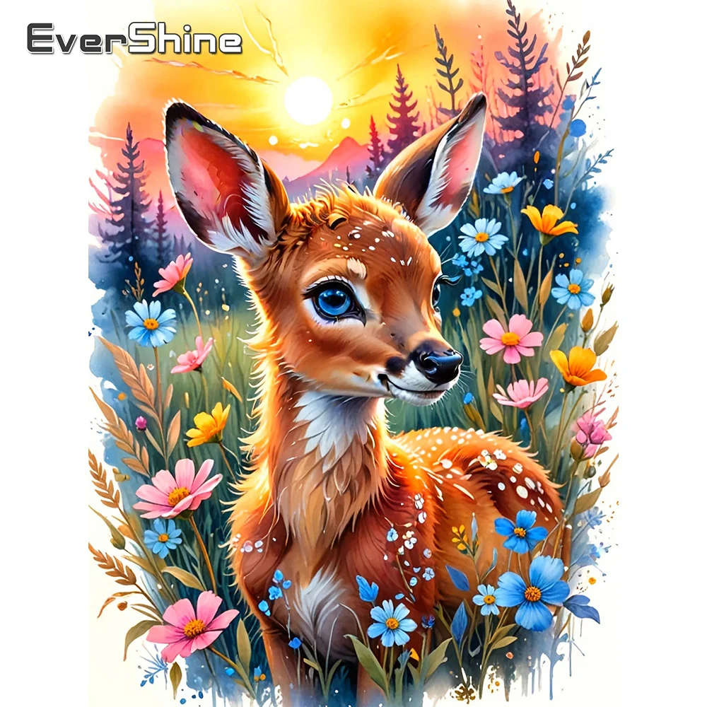 

Evershine Full Square Diamond Embroidery Animal Picture Painting Sika Deer Rhinestones Picture Mosaic Daisy 5D Child Hobby