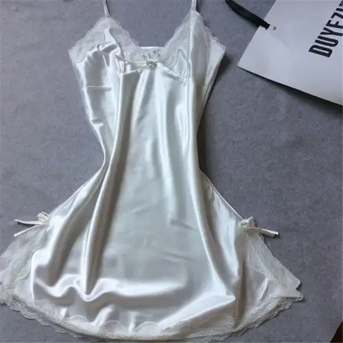 Sexy Sleepwear Lady Sexy Silk Satin Night Dress V-neck Nightgown Plus Size Nightdress Lace Nightwear for Women Nighty for Ladies - Image 11
