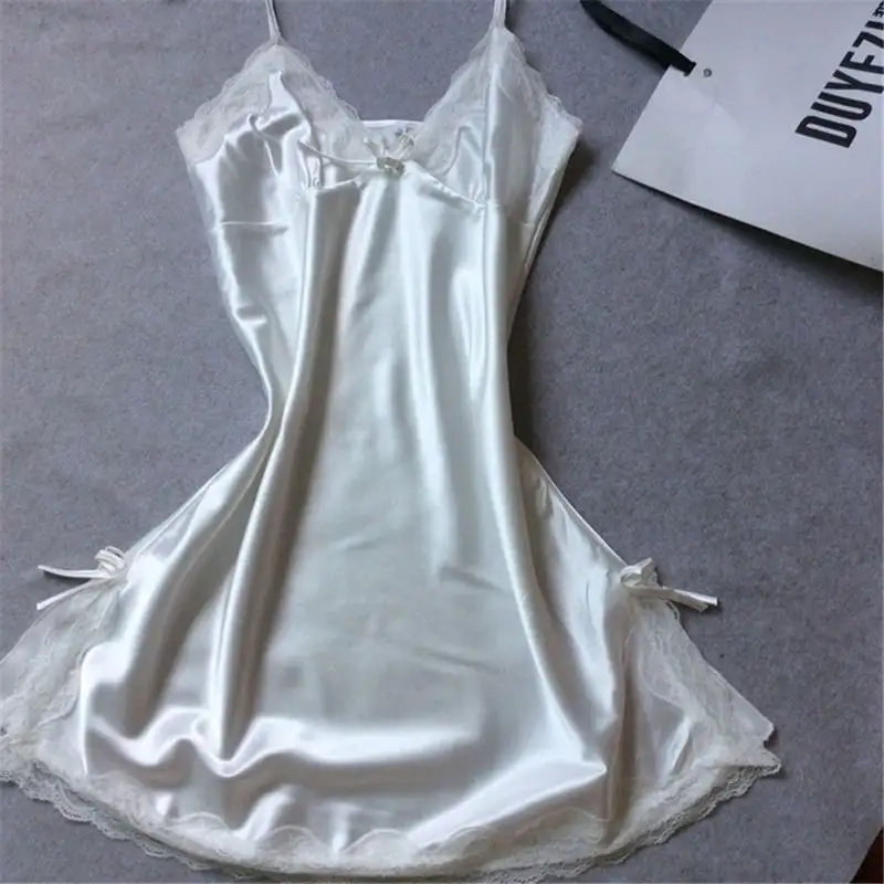 Sexy Sleepwear Lady Sexy Silk Satin Night Dress V-neck Nightgown Plus Size Nightdress Lace Nightwear for Women Nighty for Ladies - Image 11
