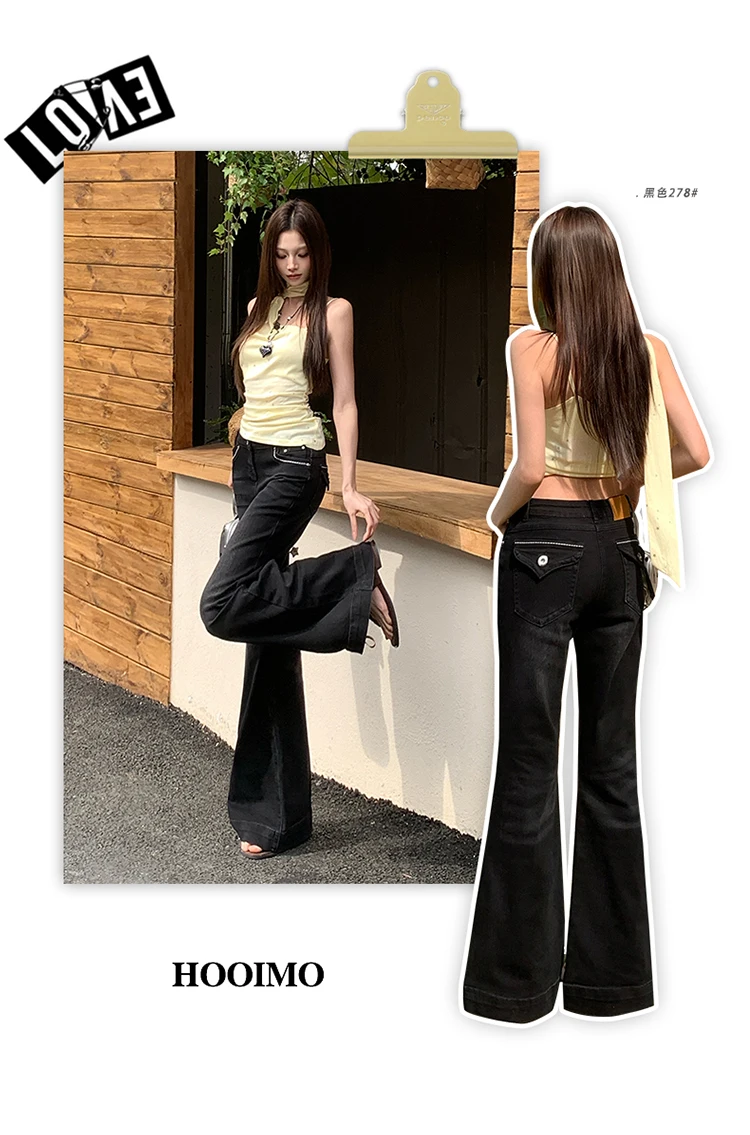 Women's Gothic Black Casual Jeans Cargo Baggy Y2K Japanese Harajuku High Street Aesthetic Vintage 90S Denim Long Pants Clothing
