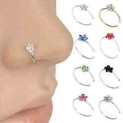 1pc Flower Rhinestone Nose Ring Piercing Hoop Earrings Nose Stud Ear Cuff Body Jewelry