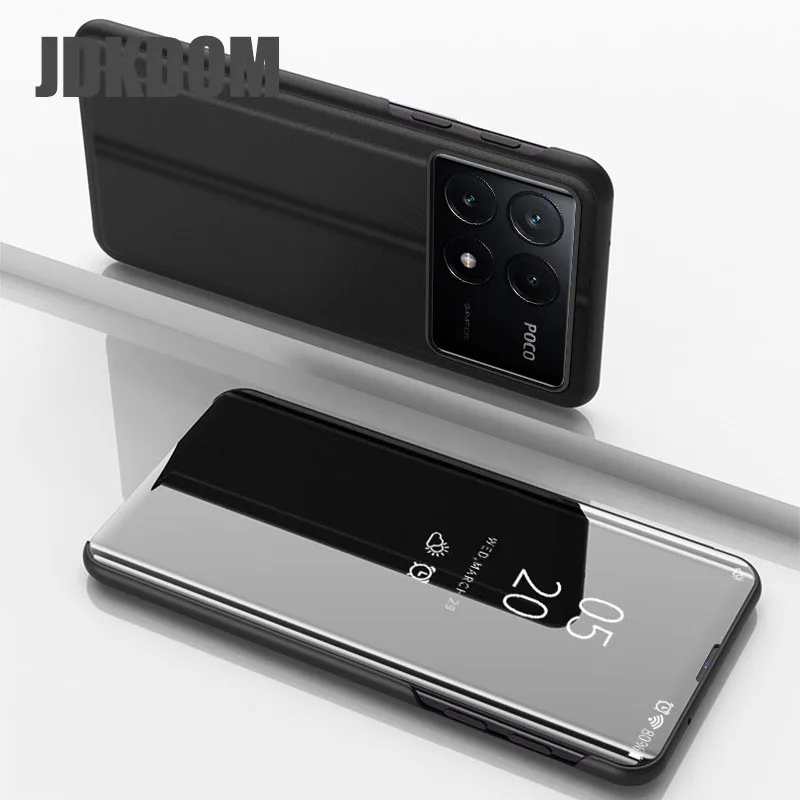 JDKDOM Smart Mirror Flip Leather Phone Case For Xiaomi Poco M6 X6 F6 X7 Pro Shockproof Protective Cover