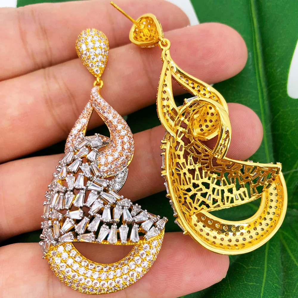

Missvikki Luxury DOUBLE CLAWS Drop Earrings Trendy Cubic Zircon Indian Earrings Women Wedding Engagement Party JEWELRY GIFT