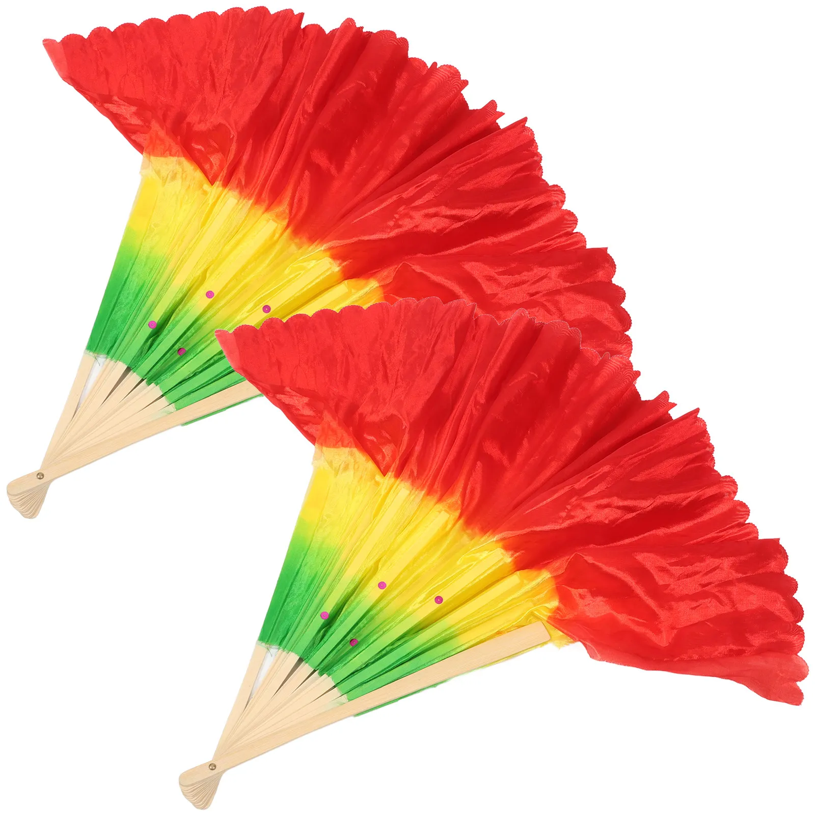 2Pcs Exquisite Delicate Craftsmanship Dance Fan Made of Wood and Cloth Portable Small Size Folding Fan for Chinese Traditional
