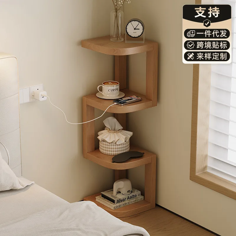 Solid Wood Bookshelf Narrow Walnut Style Bedside Corner Shelf Space Saving Simple