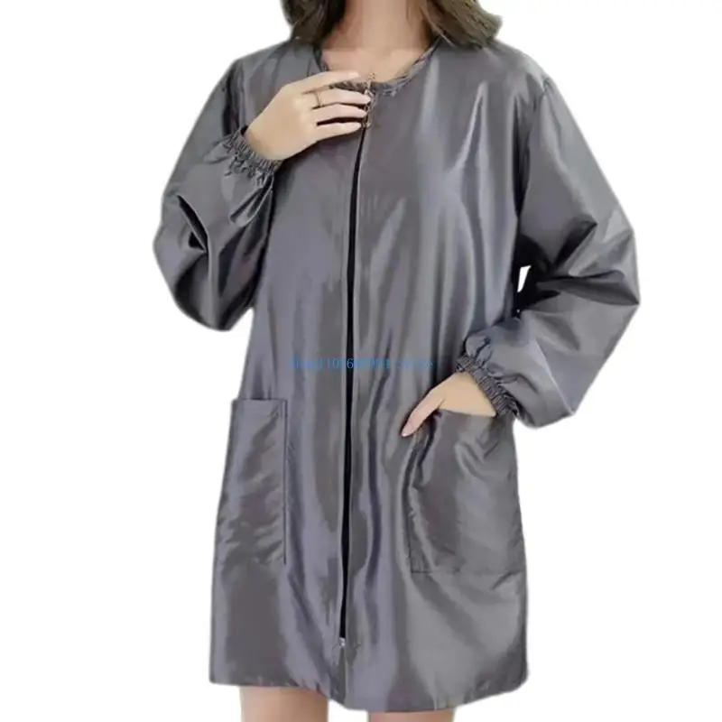

N7YF Grooming Smock Short/Long Sleeve Hairdresser Apron Spa Salon Work Coat With Zippered For Hair Salons And Pet Grooming