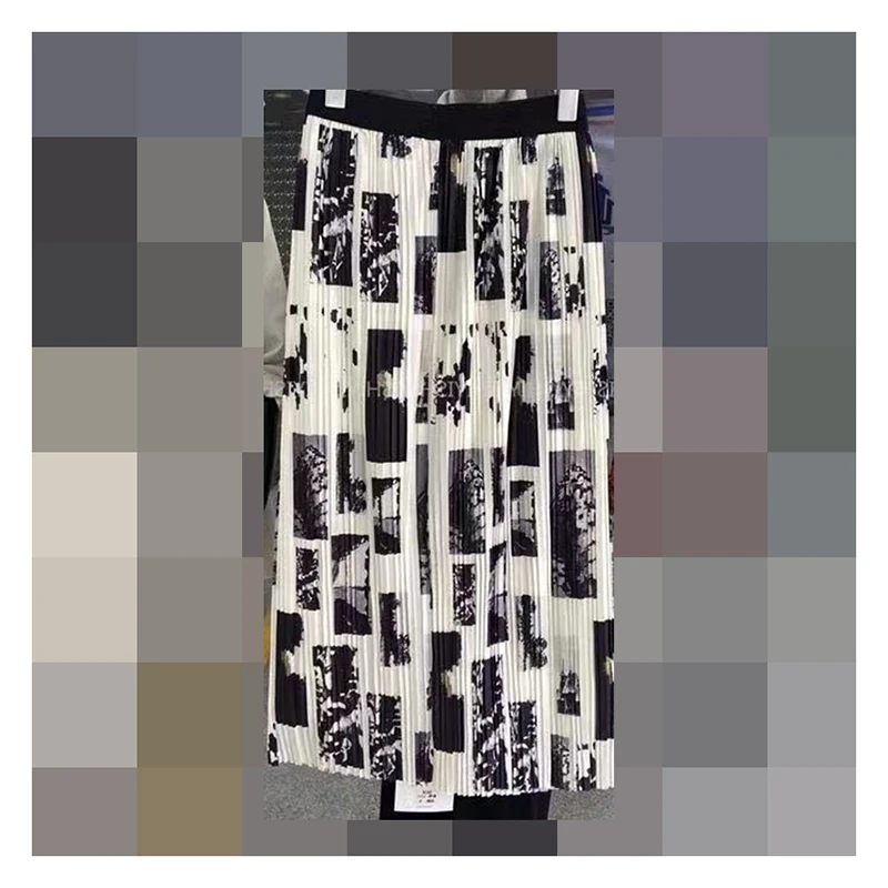 

Half length skirt for women in spring and summer, high waist, slimming A-line hanging long skirt, Grid large swing skirt