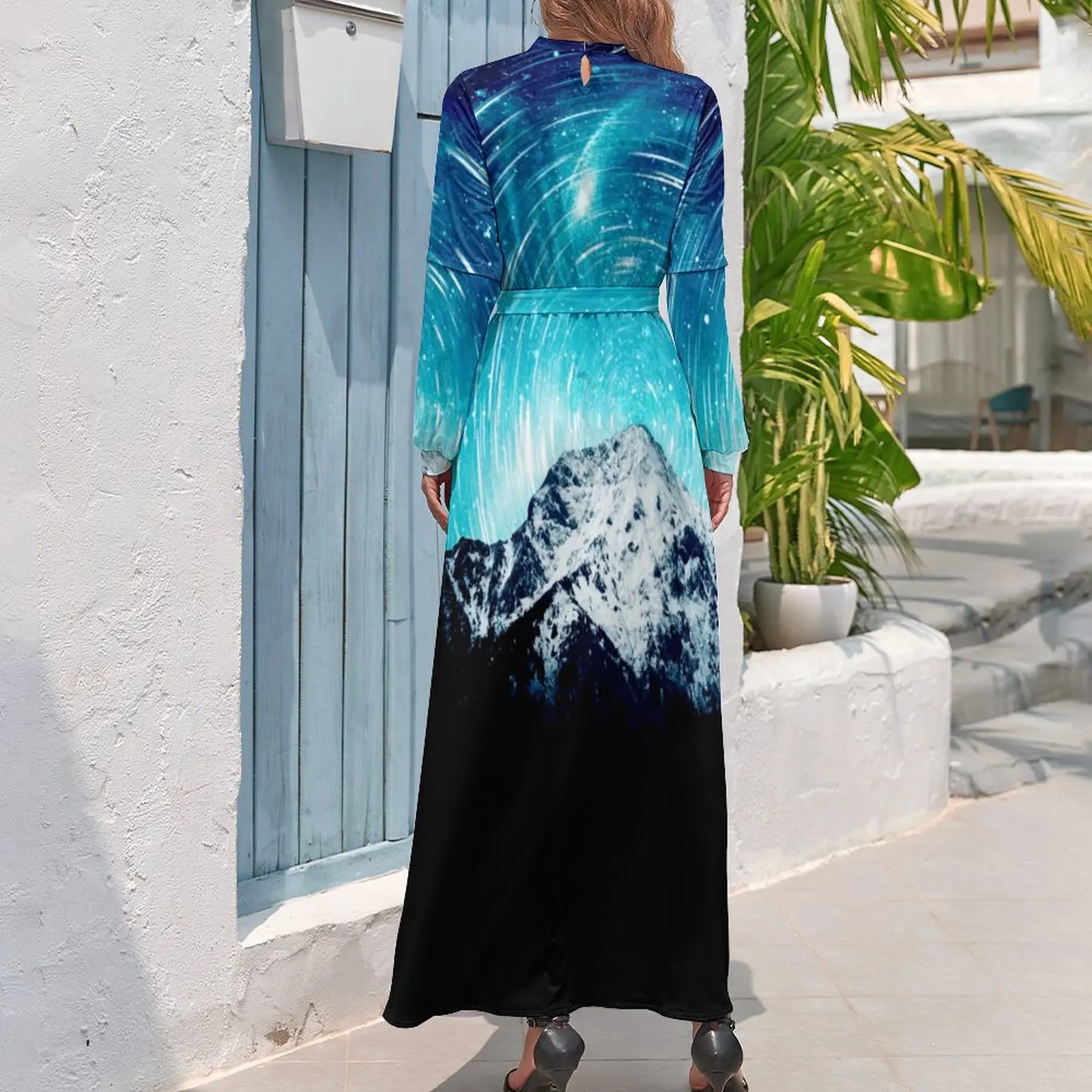 Mountains Print Dress Abstract Galaxy Trendy Maxi Dress Aesthetic Boho Beach Long Dresses High Waist Pattern Vestidos