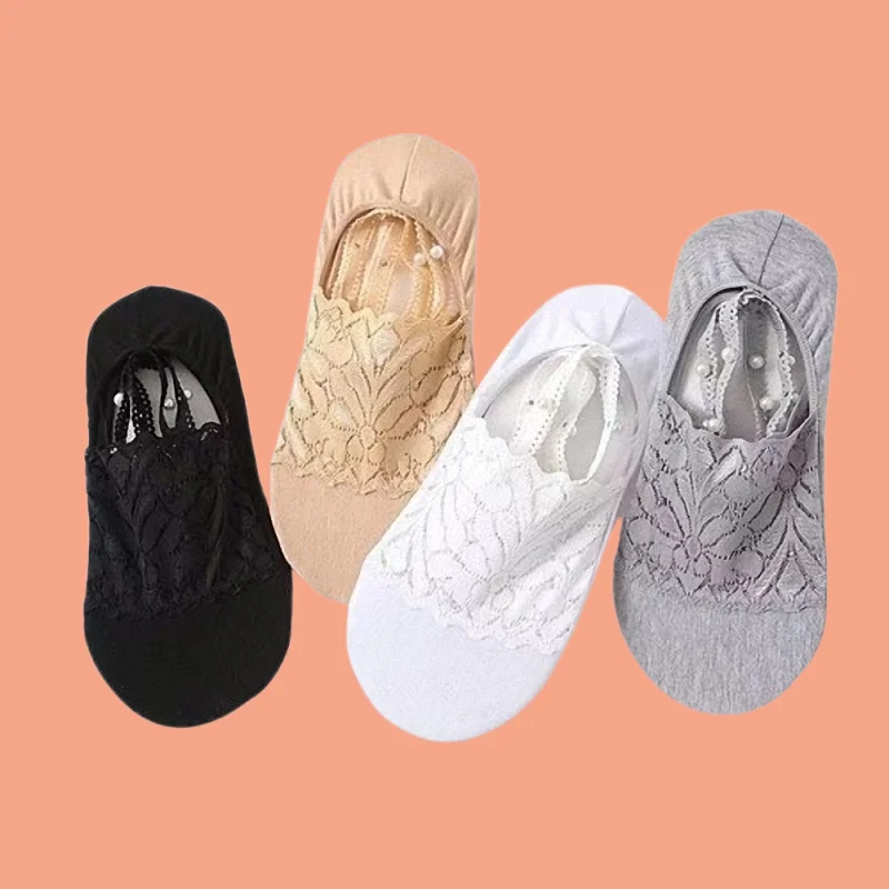 

3/6 Pairs High Quality Summer Lace Women's Invisible Casual Socks Pearl Lace Comfortable Breathable Shallow Mouth Socks