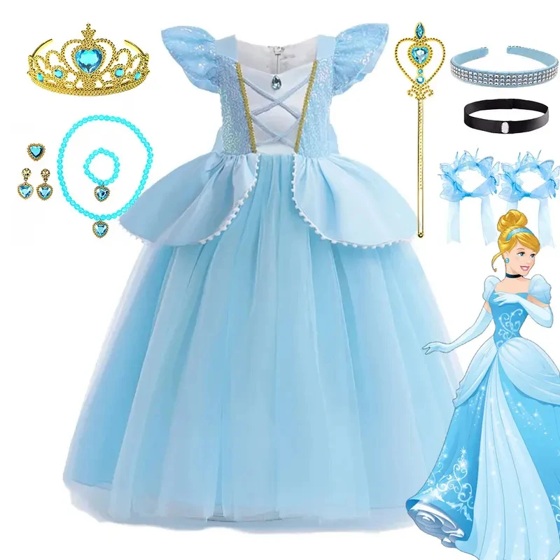 ❤ 2026 ★   Vestido de baile delicado de Cenicienta de Disney con lazo, estilo francés, disfraz de princesa Cendrillon, la pequeña zapatilla de cristal Fai ❤