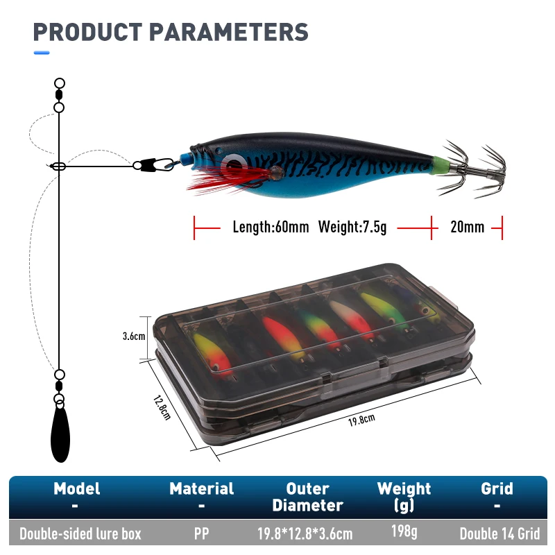 LEYDUN Luminous Horizontal Squid Jig Wood Shrimp Squid Hook 5szt 14szt Przynęty wędkarskie Ośmiornica Mątwa Krewetki Słonowodne Przynęty