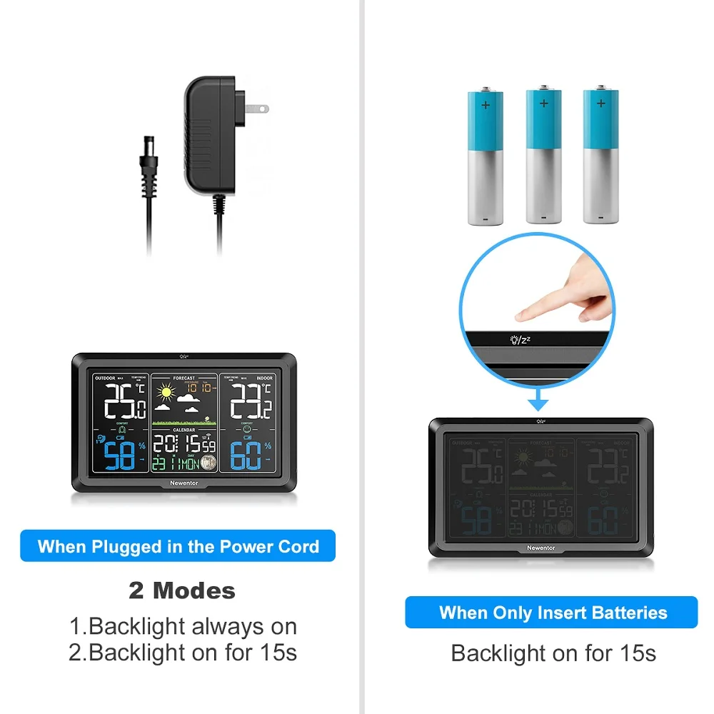 Newentor Q7 stacja pogodowa z czujnikiem wewnątrz na zewnątrz bezprzewodowy czujnik temperatury i wilgotności zegar radiowy prognoza pogody