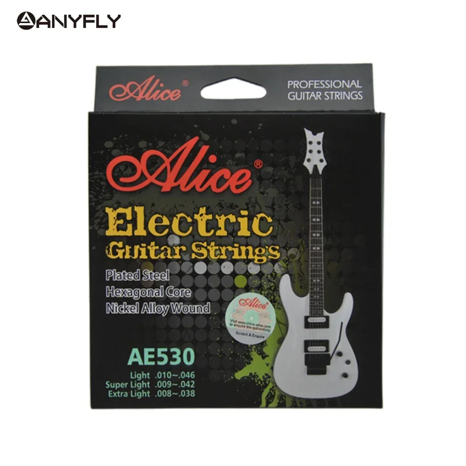 Original alice ae530 cordas de guitarra elétrica 1st-6th luz super leve extra leve liga de níquel ferida conjunto completo núcleo hexagonal